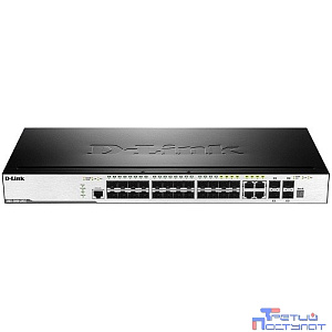 D-Link DGS-3000-28SC/UPS/A1A Управляемый стекируемый коммутатор 2 уровня с 20 портами 100/1000Base-X SFP, 4 комбо-портами 100/1000Base-T/SFP, 4 портами 10GBase-X SFP+, функцией ИБП