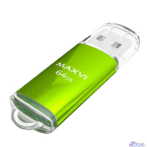 Maxvi USB Drive 64GB MP green, монолит с колпачком, металл + ABS пластик, USB 2.0