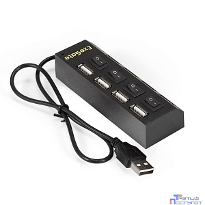 Exegate EX293977RUS USB-Хаб (концентратор) ExeGate DUB-42SW (кабель-адаптер USB2.0 --> 4xUSB2.0, кнопки включения/отключения для каждого порта, Plug&Play, черный)