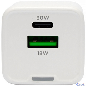 Cablexpert зарядное устройство 30Вт GaN, 3А, QC4.0/PD, 1xUSB, 1xType-C, белый, пакет (MP3A-PC-63)
