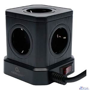 Cablexpert Сетевой фильтр Tower TWR-5-U4-B-3 (Tower 5р, 10А, 4 х USB, 3.1А, 3м, ур.защиты 4+) черный, коробка {22553}