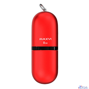 Maxvi USB Drive 8GB SF red, монолит с колпачком, soft touch, USB 2.0