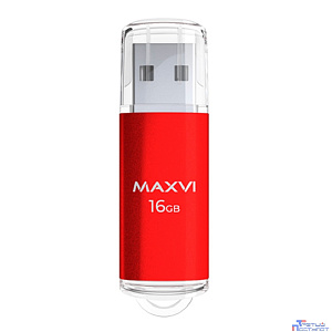 Maxvi USB Drive 16GB MP red, монолит с колпачком, металл + ABS пластик, USB 2.0