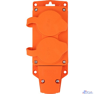 Rexant (111-226) Розетка (колодка) влагозащищенная с крышкой 2 гнезда COMPACT, с/з, 16А, IP54, каучук, оранжевая