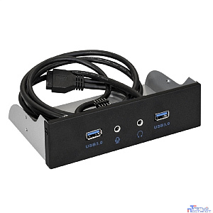 Exegate EX289291RUS Планка USB на переднюю панель ExeGate U5H-627, 5,25", 2*USB3.0+2*HD Audio, черная, металл, подсоед. к MB