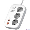 LDNIO SE3436/ Сетевой удлинитель 2м/ 3 розетки/ 3250W/ 4 USB: QC 4.0+PD 3.0+PPS/ GAN 65W/ White