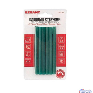 REXANT (09-1018) Клеевые стержни d=7,4 мм, L=100 мм, зеленые (упак. 6 шт.)