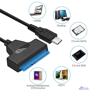 ORIENT UHD-502N-C, USB 3.2 Gen1 (USB 3.0) адаптер для SSD & HDD 2.5" SATA 6GB/s (JMS578, поддержка UASP), кабель подключения USB Type-C (33325)