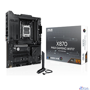 ASUS X870 MAX GAMING WIFI7 (Socket AM5, ATX, 4xDDR5(256GB), HDMI, 1xPCIe 5.0x16/2xPCIe 4.0x16/xPCIe 3.0x16, 1xLAN (2.5GbE), Wi-Fi 7, BT, 4xSATA 6Gb/s, 3xM.2, 2xUSB4 Type-C, 4xUSB 3.2, 4xUSB 2.0)