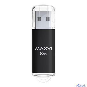 Maxvi USB Drive 8GB MP black, монолит с колпачком, металл + ABS пластик, USB 2.0 FD8GBUSB20C10MP