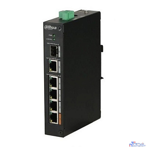 DAHUA DH-PFS3106-4ET-60 4-портовый неуправляемый коммутатор с PoE, уличное исполнение, 4xRJ45 100Mb PoE, 1xRJ45 1Gb + 1xSFP 1Gb uplink, суммарно 60Вт, коммутация 6.8 Гбит/с, MAC-таблица 8К