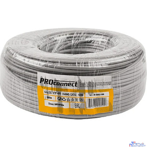 PROconnect (01-0052-100) Кабель витая пара U/UTP, CAT 5e, PVC, 4PR, 24AWG, INDOOR, SOLID, серый, 100м