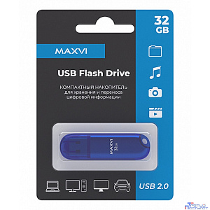 Maxvi USB Drive 32GB P1 blue, монолит с колпачком, ABS пластик, USB 2.0
