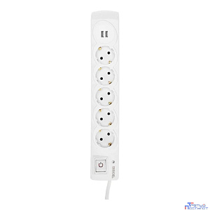 Kranz (13-4701) Фильтр сетевой 5 гнезд, 5м, 3х1,5мм?, с автовыкл, 2 USB, белый