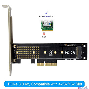 ORIENT C300EN, Переходник PCI-Ex4->M.2 M-key NVMe SSD, тип 2230/2242/2260/2280/22110, 2 планки крепления в комплекте (33294)