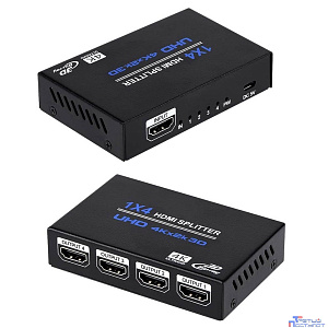 ORIENT HDMI 4K Splitter HSP0104HN, 1->4, HDMI 1.4/3D, UHDTV 4K(3840x2160)/HDTV1080p/1080i/720p, HDCP1.2, внешний БП-зарядник 2xUSB 5В/2.1A, метал.корпус (30368)