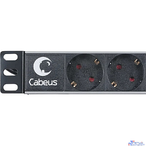 Cabeus PDU-9P-2EU Блок евророзеток для 19" шкафов, горизонтальный, 9 розеток, 16 A, без выключателя, шнур 2м, алюминиевый корпус, немецкий стандарт