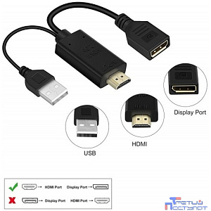 KS-is KS-501 Адаптер HDMI M + USB Type A M на DisplayPort F