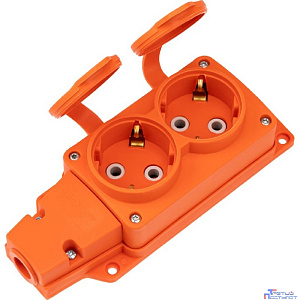 Rexant (111-226) Розетка (колодка) влагозащищенная с крышкой 2 гнезда COMPACT, с/з, 16А, IP54, каучук, оранжевая