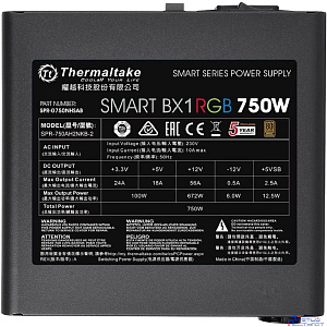Блок питания Thermaltake SmartBX1RGB 750W <750W, (20+4+4+4) pin, 4x(6+2) pin, 8xSATA, 4xMolex, FDD, 12 см, кабель питани