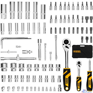 Набор инструментов, 1/2", 1/4", CrV, S2, пластиковый кейс, 94 предмета// Denzel [15813]