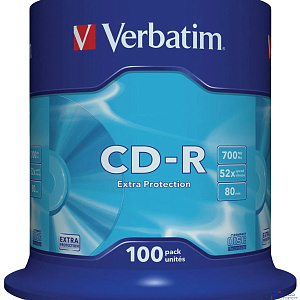 Verbatim  Диски CD-R  100 шт. 48/52-x 700Mb, Cake Box ( 43411)