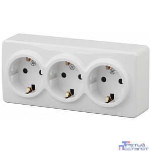 Эра Б0020700 11-2208-01 Розетка 3 х 2P+E Schuko, 16АХ-250В, ОУ, Эра Эксперт, белый