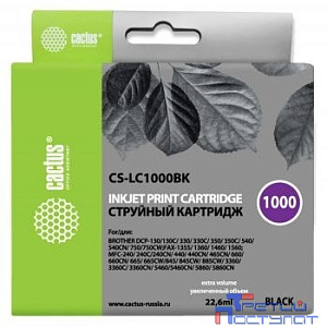 Картридж струйный Cactus CS-LC1000BK черный (22.6мл) для Brother DCP 130C/330С/MFC-240C/5460CN