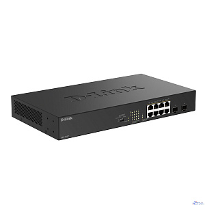 D-Link DGS-1010P/B1A Конфигурируемый коммутатор с 8 портами 10/100/1000Base-T, 2 портами 1000Base-X SFP и DIP-переключателем (8 портов PoE 802.3af/at, PoE-бюджет 125 Вт, дальность до 250 м)