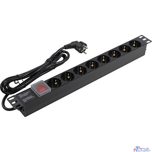 Exegate EX280843RUS Блок розеток ExeGate ServerPro PDU-19H804 Al-8S-EU2.5-SW, 19",1U,алюм, 8Schuko, евровилка, 2.5м