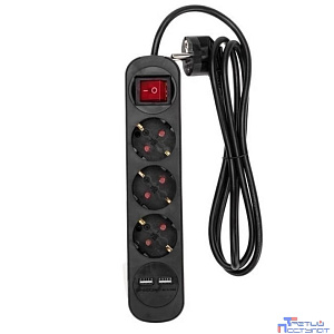 Rexant (13-4022) Удлинитель STANDARD 3 гнезда, 3м, 3х1,0мм?, с/з, с выключателем, 2 USB, черный