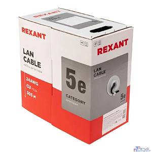 Rexant (01-0045-R) Кабель витая пара U/UTP, CAT 5e, PE, 4PR, 24AWG, OUTDOOR, SOLID, черный, 305м