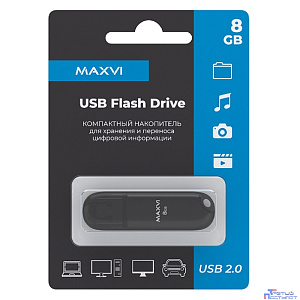 Maxvi USB Drive 8GB P1 black, монолит с колпачком, ABS пластик, USB 2.0 FD8GBUSB20C10P1