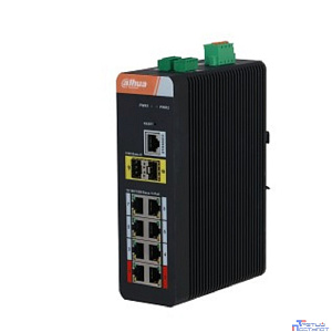 DAHUA DH-IS4210-8GT-120 10-портовый гигабитный управляемый коммутатор с PoE, промышленное исполнение, 8xRJ45 1Gb PoE, 2xSFP 1Gb uplink, суммарно 120Вт, коммутация 20 Гбит/с, MAC-таблица 8К
