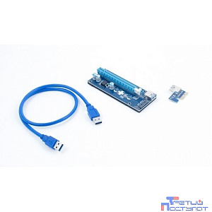 KS-is KS-347 Адаптер удлинитель райзер PCle 1x в 16х с питанием SATA/Molex/6pin