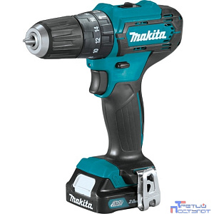 Makita HP333DWAE Дрель аккумуляторная { 12В,2х2 Ач Li-ion(слайдер),БЗП-10мм,0-450\1700об\м,30\14Нм,1.1кг,чем,подсв }