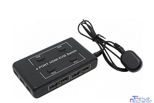 ORIENT HS41, HDMI KVM переключатель на 4 устройства, порты HDM + 2xUSB (клавиатура+мышь), поддержка 4K@30Hz, кнопка переключения на проводе 1.2 м, не требуется внешнее питание (31067)