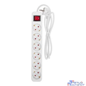 Rexant 13-4046 Удлинитель STANDARD 6 гнезд, 1,5м, 3х1,0мм?, с/з, с выключателем, белый