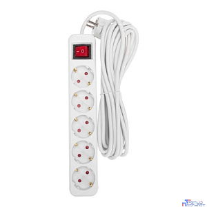 Rexant 13-4033 Удлинитель STANDARD 5 гнезд, 5м, 3х1,0мм?, с/з, с выключателем, белый