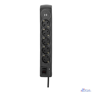 Kranz (13-4703) Фильтр сетевой 5 гнезд, 5м, 3х1,5мм?, с автовыкл, 2 USB, черный