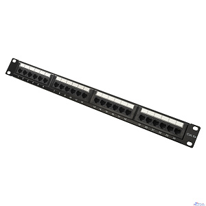 Патч-панель 19" NEOMAX [NM-PP-1U24P-UC5E-D-101-BK] 1U, 24 порта, кат.5E, UTP, Dual IDC, цвет черный