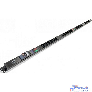 Hyperline SHE-24SH-BAV-CB Блок розеток, вертикальный, 24 розетки Schuko, автоматический выключатель, амперметр/вольтметр, без кабеля питания, клеммная колодка 32A, 250В, 1863x44.5x44.5мм (ДхШхВ), корп