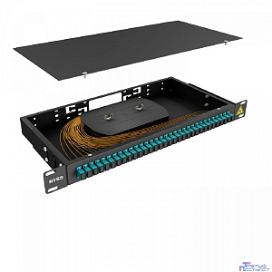 NTSS Кросс 19" NTSS PREMIUM, предсобранный 1U, 32 порта SC/UPC 50/125 мкм ОМ3, (сплошная панель, розетки, сплайс, КДЗС, пигтейлы), черный, RAL9005 NTSS-RFOB-PM-1U-32-SC/U-503-SP1.5G0A-BL
