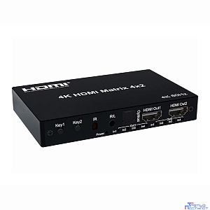 ORIENT HS0402H-2.0, HDMI матричный переключатель 4->2 с аудиовыходами, UHD 4K/60Гц (3840x2160), HDR, HDMI 2.0, HDCP 2.2, EDID управление, аудиовыходы: аналоговый jack 3.5 mm/ цифровой SPDIF, (33329)