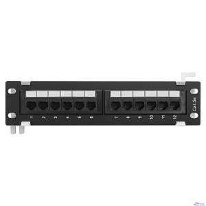 Настенная патч-панель NEOMAX [NM-PP-WM12P-UC5E-D-111-BK] 12 портов, кат.5E, UTP, Dual IDC, цвет черный