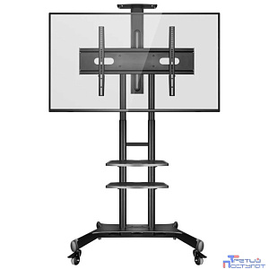Мобильная стойка ONKRON TS1881 BLACK на 1 ТВ/ 55-80" от 200х200 до 800х500, макс нагр 90,9кг, 2 полки, высота 1050-1650мм, черный