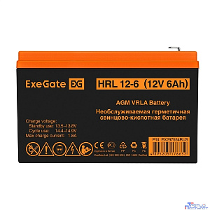 Exegate EX297554RUS Аккумуляторная батарея ExeGate HRL 12-6 (12V 6Ah 1224W, клеммы F2)