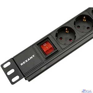 Rexant (04-0303-1) Блок распределения питания для 19" шкафов, горизонтальный, 8 розеток СЕЕ 7/4, 10A, выкл, алюм корп, гнездо C14