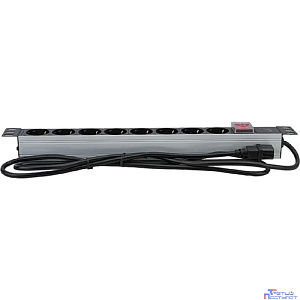 Cabeus  PDU-8P-2IEC  Блок евророзеток для 19" шкафов, горизонтальный, 8 розеток, 10 A, выключатель, алюминиевый корпус, шнур 2 м, вилка IEC 320 C14