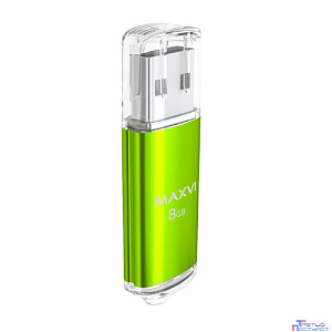 Maxvi USB Drive 8GB MP green, монолит с колпачком, металл + ABS пластик, USB 2.0